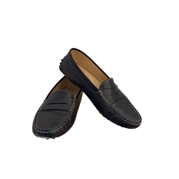 Tod's Shoes - Tods Womens Black Leather Driving Loafers Size 36.5 EU With Rubber Sole Detailin